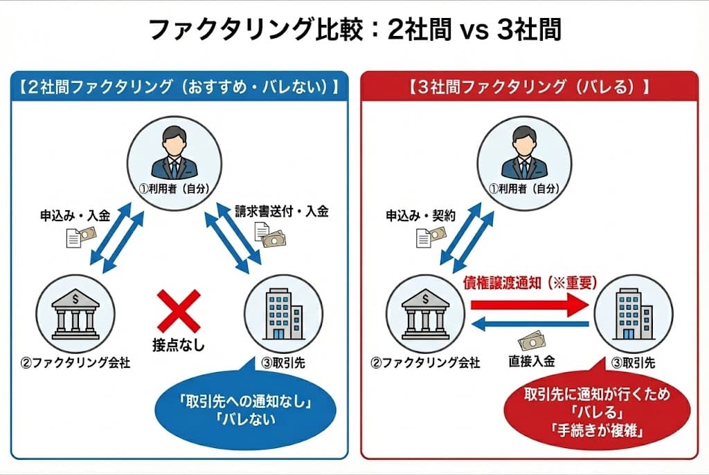 ファクタリングの契約方式（2社間・3社間）